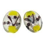Silberfolie Lampwork Perlen, oval, gelb, 30x23x12mm, Bohrung:ca. 2mm, 100PCs/Tasche, verkauft von Tasche