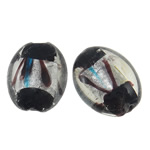 Perles murano feuille d'argent, chalumeau, ovale, noire, 30x23x12mm, Trou:Environ 2mm, 100PC/sac, Vendu par sac