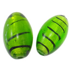 Perles murano feuille d'argent, chalumeau, ovale, vert, 30x18mm, Trou:Environ 2mm, 100PC/sac, Vendu par sac