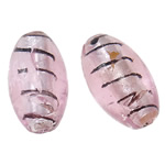 Silver Foil Lampwork Beads, Oval, pink, 30x18mm, Hole:Approx 2mm, 100PCs/Bag, Sold By Bag
