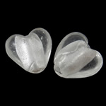 Perles murano feuille d'argent, chalumeau, coeur, blanc, 15x9mm, Trou:Environ 2mm, 100PC/sac, Vendu par sac