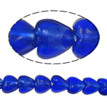 Perles murano feuille d'argent, chalumeau, coeur, couleur bleu foncé, 15x9mm, Trou:Environ 2mm, 100PC/sac, Vendu par sac