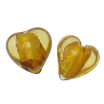 Silver Foil Lampwork Beads, Heart, amber, 15x9mm, Hole:Approx 2mm, 100PCs/Bag, Sold By Bag