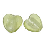 Perles murano feuille d'argent, chalumeau, coeur, vert clair, 15x9mm, Trou:Environ 2mm, 100PC/sac, Vendu par sac