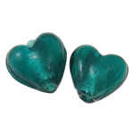 Silver Foil Lampwork Beads, Heart, Peacock Blue, 15x9mm, Hole:Approx 2mm, 100PCs/Bag, Sold By Bag