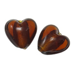 Silver Foil Lampwork Beads, Heart, brown, 15x9mm, Hole:Approx 2mm, 100PCs/Bag, Sold By Bag