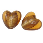 Silver Foil Lampwork Beads, Heart, cadmium yellow, 15x9mm, Hole:Approx 2mm, 100PCs/Bag, Sold By Bag