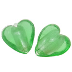 Perles murano feuille d'argent, chalumeau, coeur, vert, 15x9mm, Trou:Environ 2mm, 100PC/sac, Vendu par sac