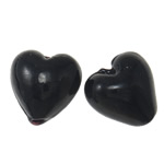 Perles murano feuille d'argent, chalumeau, coeur, noire, 15x9mm, Trou:Environ 2mm, 100PC/sac, Vendu par sac