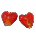 Perles murano feuille d'argent, chalumeau, coeur, rouge, 15x9mm, Trou:Environ 2mm, 100PC/sac, Vendu par sac