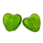 Silberfolie Lampwork Perlen, Herz, grün, 15x9mm, Bohrung:ca. 2mm, 100PCs/Tasche, verkauft von Tasche