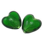 Silver Foil Lampwork Beads Heart green Approx 2mm Sold By Bag