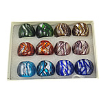 Pierścień szklany, Lampwork, srebrna folia, mieszane kolory, 28x27x24mm, otwór:około 19mm, rozmiar:9.5, 12komputery/Box, sprzedane przez Box