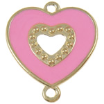 Iron Connectors, Heart, enamel & 1/1 loop, pink, nickel, lead & cadmium free, 35x40x2mm, Hole:Approx 3mm, 500PCs/Bag, Sold By Bag