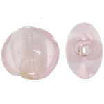 Ezüst fólia Lampwork gyöngyök, Lapos kerek, rózsaszín, 12.5-13x11-12x8.5-9mm, Lyuk:Kb 2mm, 100PC-k/Bag, Által értékesített Bag