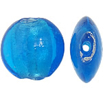 Abalorios de Cristal de Murano con Plata, Redondo aplanado, lámina de plata, azul, 19.5-20x18.5-20x9.5-10mm, agujero:aproximado 2mm, 100PCs/Bolsa, Vendido por Bolsa