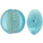 Perles murano feuille d'argent, chalumeau, Plat rond, bleu ciel, 12-13x12x7.5-9mm, Trou:Environ 2mm, 100PC/sac, Vendu par sac