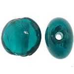 Silberfolie Lampwork Perlen, flache Runde, dunkelgrün, 11.5-13x11-13x8-8.5mm, Bohrung:ca. 2mm, 100PCs/Tasche, verkauft von Tasche