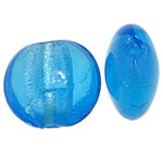 Perles murano feuille d'argent, chalumeau, Plat rond, bleu, 15-15.5x15x8.5mm, Trou:Environ 2mm, 100PC/sac, Vendu par sac