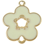 Iron Connectors, Flower, enamel & 1/1 loop, white, nickel, lead & cadmium free, 33x39.50x1.50mm, Hole:Approx 3mm, 500PCs/Bag, Sold By Bag