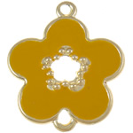 Iron Connectors, Flower, enamel & 1/1 loop, yellow, nickel, lead & cadmium free, 33x39.50x1.50mm, Hole:Approx 3mm, 500PCs/Bag, Sold By Bag
