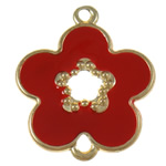 Iron Connectors, Flower, enamel & 1/1 loop, red, nickel, lead & cadmium free, 33x39.50x1.50mm, Hole:Approx 3mm, 500PCs/Bag, Sold By Bag