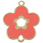 Iron Connectors, Flower, enamel & 1/1 loop, red, nickel, lead & cadmium free, 33x39.50x1.50mm, Hole:Approx 3mm, 500PCs/Bag, Sold By Bag