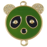Iron Connectors, Panda, enamel & 1/1 loop, green, nickel, lead & cadmium free, 37x42x2mm, Hole:Approx 3mm, 500PCs/Bag, Sold By Bag