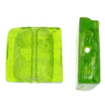 Abalorios de Cristal de Murano con Plata, Cuadrado, lámina de plata, verde de oliva, 20x20x6mm, agujero:aproximado 2mm, 100PCs/Bolsa, Vendido por Bolsa