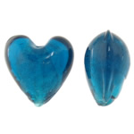 Perles murano feuille d'argent, chalumeau, coeur, couleur bleu foncé, 20x20x13mm, Trou:Environ 2mm, 100PC/sac, Vendu par sac