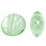 Silberfolie Lampwork Perlen, flache Runde, hellgrün, 15x15x9mm, Bohrung:ca. 1.5mm, 100PCs/Tasche, verkauft von Tasche