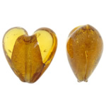 Silver Foil Lampwork Beads, Heart, golden yellow, 16x16x9mm, Hole:Approx 2mm, 100PCs/Bag, Sold By Bag