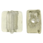 Abalorios de Cristal de Murano con Plata, Cuadrado, lámina de plata, 10x10x5mm, agujero:aproximado 1.5mm, 100PCs/Bolsa, Vendido por Bolsa