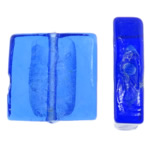 Perles murano feuille d'argent, chalumeau, cadre, bleu acide, 20x20x6mm, Trou:Environ 2mm, 100PC/sac, Vendu par sac