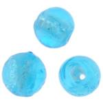 Perles murano feuille d'argent, chalumeau, Rond, bleu ciel, 8mm, Trou:Environ 1.5mm, 100PC/sac, Vendu par sac