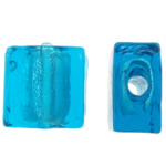 Abalorios de Cristal de Murano con Plata, Cuadrado, lámina de plata, azul, 10x10x5mm, agujero:aproximado 2mm, 100PCs/Bolsa, Vendido por Bolsa