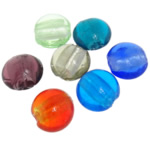 Perles murano feuille d'argent, chalumeau, Plat rond, couleurs mélangées, 15x15x8mm, Trou:Environ 2mm, 100PC/sac, Vendu par sac