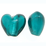 Silver Foil Lampwork Beads, Heart, green, 12.50x11.50x8mm, Hole:Approx 2mm, 100PCs/Bag, Sold By Bag