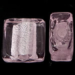 Stříbrná fólie Lampwork korálky, Vinuté, Obdélník, růžový, 12x12x5mm, Otvor:Cca 1.5mm, 100PC/Bag, Prodáno By Bag