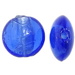 Perles murano feuille d'argent, chalumeau, Plat rond, bleu acide, 15x15x8.50mm, Trou:Environ 1mm, 100PC/sac, Vendu par sac
