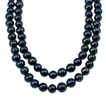 Collier de perles d'eau douce naturelles, perle d'eau douce cultivée, Rond, noire, 9-10mm, Vendu par 44.5 pouce brin