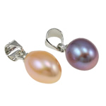 Pendentifs perles d'eau douce, perle d'eau douce cultivée, avec laiton, larme, naturel, couleurs mélangées, 8-10mm, Trou:Environ 5x4mm, Vendu par PC