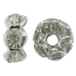 Rhinestone Spacers, Brass, Donut, platinum color plated, with rhinestone, 6x6x3mm, Hole:Approx 1.2mm, 1000PCs/Bag, Sold By Bag