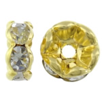 Rhinestone Spacers, Brass, Donut, gold color plated, with rhinestone, 7x7x3mm, Hole:Approx 1.5mm, 1000PCs/Bag, Sold By Bag