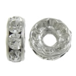 Rhinestone Spacers, Brass, Donut, platinum color plated, with rhinestone, nickel, lead & cadmium free, 8x8x3.50mm, Hole:Approx 1.8mm, 1000PCs/Bag, Sold By Bag