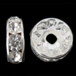 Rhinestone Spacers, Brass, Donut, silver color plated, with rhinestone, nickel, lead & cadmium free, 10x10x4mm, Hole:Approx 2.5mm, 500PCs/Bag, Sold By Bag