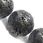 Natürliche Lava Perlen, rund, schwarz, 10mm, Bohrung:ca. 0.8mm, Länge:ca. 15 ZollInch, 10SträngeStrang/Menge, ca. 37PCs/Strang, verkauft von Menge