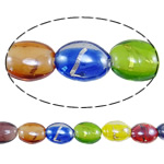 Plattierte Lampwork Perlen, flachoval, gemischte Farben, 20x15mm, Bohrung:ca. 2-2.5mm, Länge:14.5 ZollInch, 10SträngeStrang/Menge, verkauft von Menge