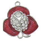 Flower Zinc Alloy Connector platinum color plated enamel & with rhinestone & 1/1 loop red lead & cadmium free Approx 2mm Sold By Bag