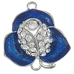 Flower Tibetan Style Connector, platinum color plated, enamel & with rhinestone & 1/1 loop, blue, lead & cadmium free, 27x25x7mm, Hole:Approx 2mm, 50PCs/Bag, Sold By Bag